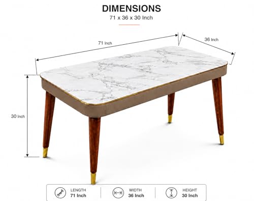 Image of WOODEN SPACE 6-Seater Wooden Dining Table Set | Nano Composite Marble Top | Solid Wood Base | Modern Dining Room Furniture with 6 Chairs (Brown Frontline)