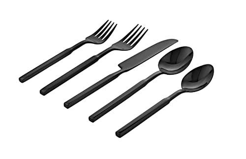 Godinger 20‑Piece Stainless Steel Silverware Set, Flatware Utensil Set for 4, Cubit, Black Mirror, 18/0