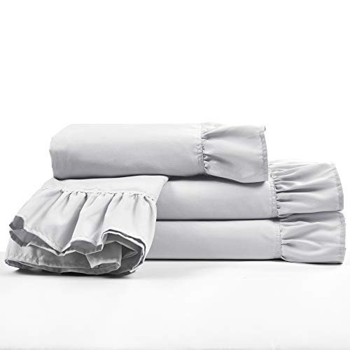 Image of Lush Decor Reyna Ruffle Sheet Set 6 Piece Set King, Light Gray - King Sheets - Gray Bed Sheets - King Size Bed Sheet Set - Coquette Bedroom Decor