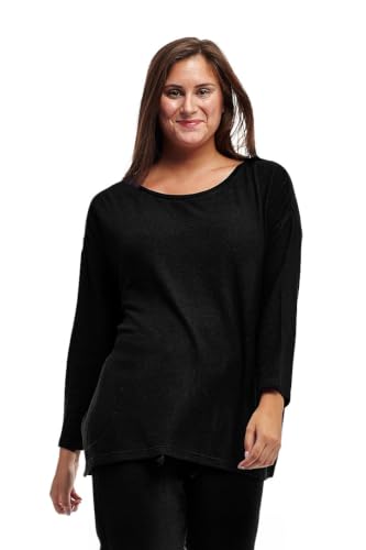 Image of LA CERA Women's Brushed Knit Sweater Top, Long Sleeves, Side Pockets, Round Neck, 80% Rayon, 15% Polyester, 5% Spandex