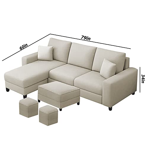 Image of Orland 4 Seater LHS L Shape Sofa with Center Table & 2 Puffy | Color - Cream