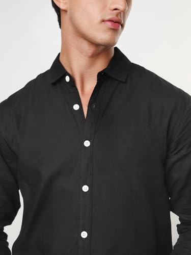 Image of Urbano Fashion Men's Linen Blend Full Sleeve Relaxed Fit Casual Solid Shirt