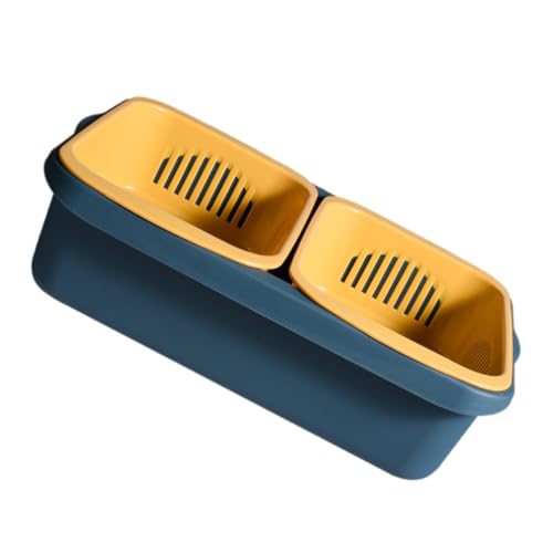 FUNNETOYU ダブルレイヤー食器水切りバスケット 大容量キッチン収納 乾燥促進設計 二重構造で省スペース 黄青 家用食品保存容器