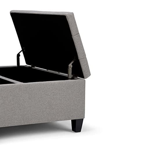 Simplihome AXCOT-265-LGL Harrison 36 Inch Wide Square Coffee Table Lift Top Storage Ottoman In Upholstered Dove Grey Tufted Linen Look Fabric thumb #6
