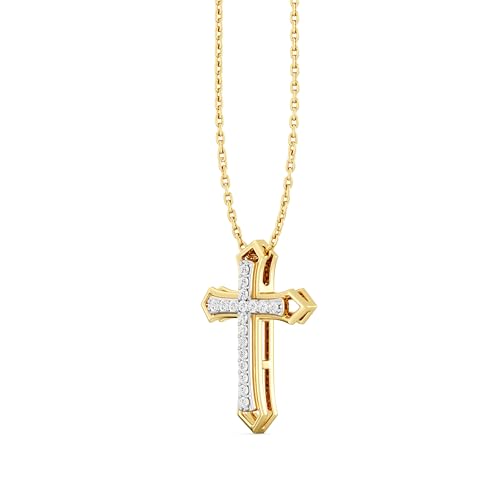 GILDED 1/10 ct. T.W. Lab Grown Diamond (SI1-SI2 Clarity, F-G Color) and 14K Yellow Gold Plating Over Sterling Silver Cross Pendant with an 18 Inch Spring Ring Clasp Cable Chain2