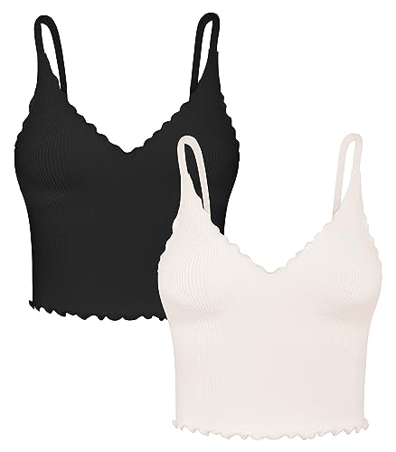 Image of Sunzel Tank Top for Women, V Neck Seamless Ribbed Crop Camisole with Ruffles