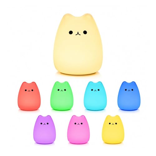 Image of HUMAIZAR Cute Silicone Cat Night Light - Rechargeable LED Cat Lamp with Touch Control, Color Changing Kids Bedside Lamp