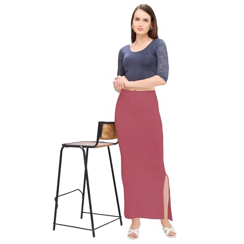 Image of DESI GIRL Cotton Lycra Stretchable Saree Shapewear Petticoat with Drawstring for Women | Fishcut Saree Petticoat with Side Slit for Easy Movement | Saree Shaper | Long inskirt