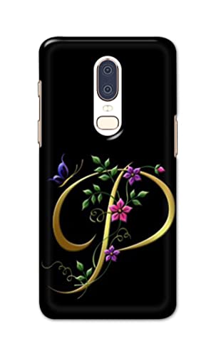 Image of Printed Hard Back Cover Case for OnePlus 6 Back Cover (Alphabet P) -1803