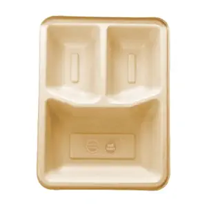 Naturel Tableware Disposable Plates | 3 Compartment Biodegradable Eco-Friendly Dinner Plate | Disposal Square Thali for Dinner/Party/Functions | 10 inch (White, Pack of 50)