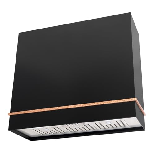 Akicon Range Hood, Stainless Steel Kitchen Hood with Powerful Motor, Wall Mount Modern Box, 30W X 30H X 14D Inch, AK-HS30HA-JBC (30 Inch, Jet Black with Copper)