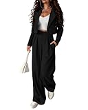 KIRUNDO Blazer Sets Women 2 Piece Outfits Casual Cropped Blazer Jackets High Waist Wide Leg Pant Suits Dressy Office Clothes(Black, Medium)