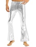 Riismen Pantalon en Cuir Hommes Pantalon Brillant à Pattes D'éléphant Années 70 Hippie Rétro De Danse Disco Latin Clubwear Argent M