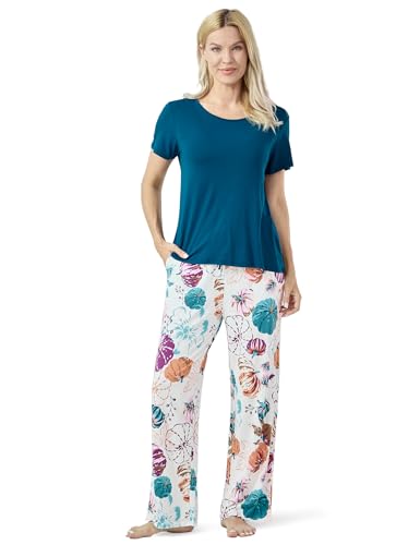 Image of GYS Bamboo-derived Viscose Women's Pajamas Set Short Sleeve Top With Pants 2-Piece Sleep Set