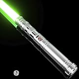 RGB Light Saber 12 Colors Changing,4 Sound Fonts/Metal Hilt, Support Heavy Dueling, Volume Adjustable Light Saber for Adults with Convertec Wheel-Sliver
