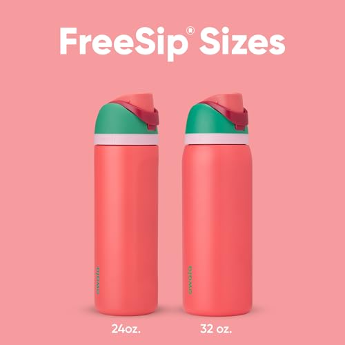 Image of Owala FreeSip Insulated Stainless Steel Water Bottle with Straw for Sports, Travel, and School BPA-Free Sports Water Bottle, 24 oz, Strawberry Fields