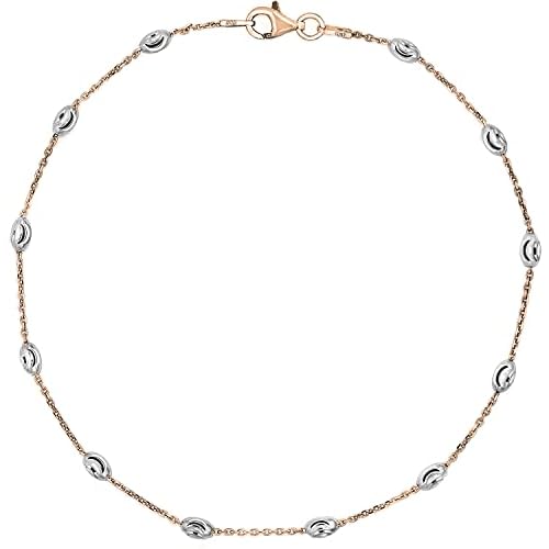 Savlano 18K Gold Plated Over 925 Sterling Silver Station Oval Moon Bead Anklet Chain For Women. Silver, Gold, Rose Gold – Made in Italy Comes With a Gift Box