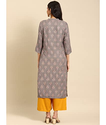 Image of rangita Grey Rayon Calf Length Printed A-line Kurti for Women | Kurta for Women