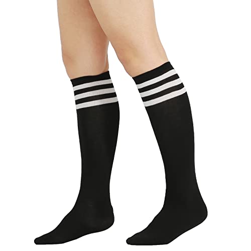 Image of DRESHOW 3 Pairs Cotton Knee High Socks for Women Solid Knit Knee Long Stocking Leg Warmer All Season Gift