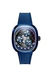 Nubeo Montre automatique tri star orbit pour homme édition limitée de 46 mm avec bracelet en caoutchouc NB 6116, Bleu cosmos, Sangle