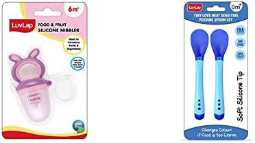 LuvLap Bunny Food & Fruit Nibbler & LuvLap Tiny Love Heat Sensitive Baby Feeding Spoons Set, Food Grade PP Kids & Baby Spoon with Soft Silicone Tip, BPA Free, 2 pcs, Blue