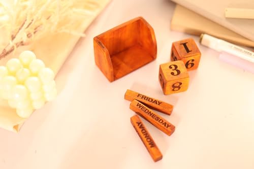Image of Handmade Wooden Perpetual Desk Calendar | Vintage Wooden Table Calendar for Home & Office Decor (CALENDER 1)