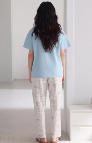 Image of GLASGO Women's Cotton Pajama Set with Top & Pants|| Korean Night Suit|| Lightweight Printed Set || Soft & Comfy Sleepwear for Girls & Women || LNS-3-$
