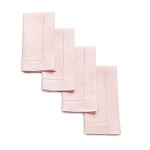 Solino Home Pink Linen Napkins 20 x 20 Inch – 100% Pure Linen Classic Hemstitch Dinner Napkins Set of 4 – Machine Washable and Handcrafted from European Flax