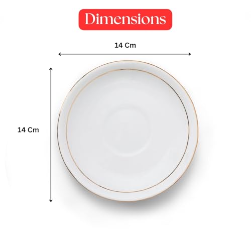 Image of Tableware Fine Bone China Cup and Saucer Set of 12 (6 Plates & 6 Cups) with Elegant Gold Line - 160 ML