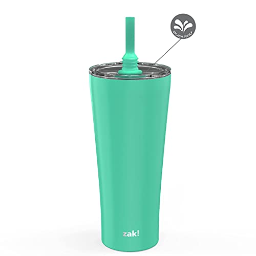 Image of Zak Designs Alfalfa Stainless Steel Vacuum Insulated Double Wall Tumbler with Flexible Silicone Straw, Travel Tumbler with Splash Proof Lid Keeps Drinks Cold (18 /8 SS, 30oz, Tropic)