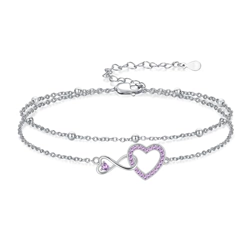 Image of Anklet for Women 925 Sterling Silver Double Infinity Ankle Bracelet Waterproof Summer Jewelry Anniversary Birthday Gifts for Her