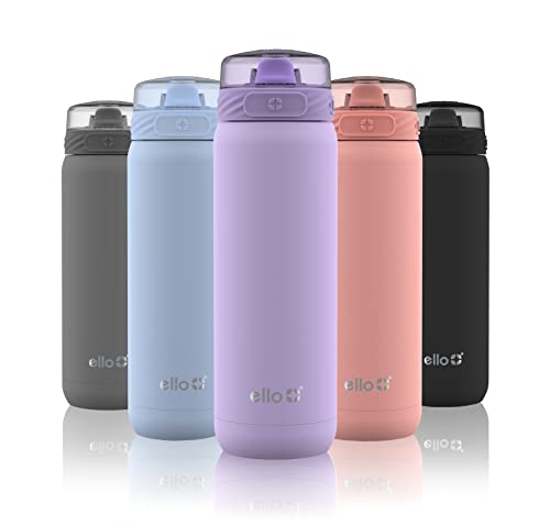 Ello Cooper 22oz Stainless Steel Water Bottle with Straw and Carry Handle, Double Walled and Vacuum Insulated Metal, Leak Proof Locking Lid with Soft Silicone Spout, Reusbale, BPA Free, Lilac