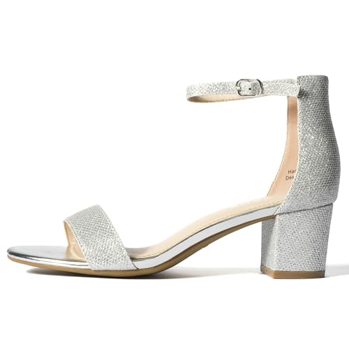 Image of J. Adams Daisy Heeled Sandals - Ankle Strap Low Block, Open Toe Dress Pumps, Chunky Heels - Dressy Shoes for Women - Bridal, Wedding, Summer Sandals