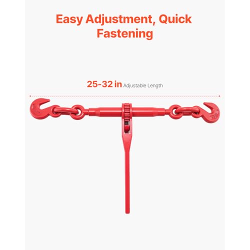 VEVOR Chain and Binder Kit 3/8in-1/2in, G80 Chains Ratchet Load Binders 9215lbs Working Strength, Ratchet Binders and Chains, 3/8in x 10ft G80 Chains, for Truck, Tie Down, Hauling, Towing
