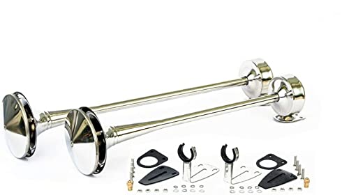 24V 2pcs Chrome Trumpet Air Horns 125 db Super Loud Compatible with HGV Truck Lorry Man Daf Scania E Mark