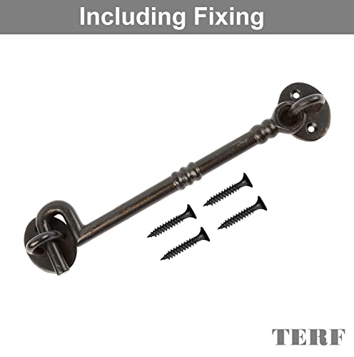 TERF® 200mm Heavy Duty Antique Black Cabin Door Hook and Eye Lock 200mm (8 inch) Cabinet Latch Catch including Fixing Screw For Door Gate Window Closet Shed Latch - Image 2