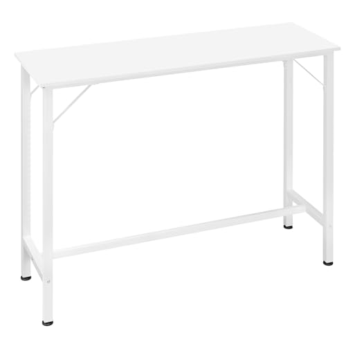 EUGAD Mesa de Bar Estrecha, Mesa Alta Cocina, Mesa Estrecha Alta Recibidor, Mesa Auxiliar Cocina, Metal+Madera, Pies Ajustable, de Estilo Industrial, Blanco, 120x40x100 cm 0039BAZ