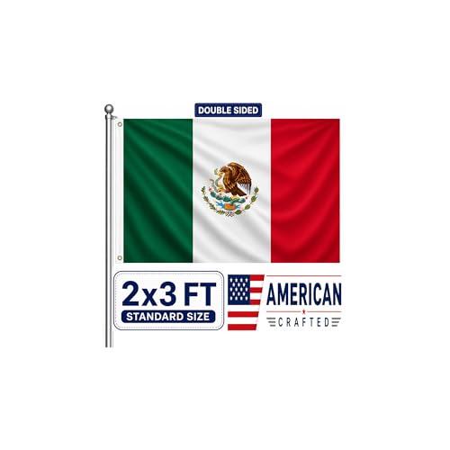 Mosprovie Mexico Flag 2x3 Outdoor Double Sided- Heavy Duty 3ply Mexican National Flags Super Durable Flags 2 Rows Stitched Edge Canvas Header with 2 Brass Grommets