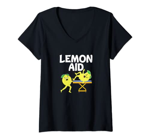 Donna Lemon Aid - Limonata fanatica del limone amante della frutta del gioco di parole Maglietta con Collo a V