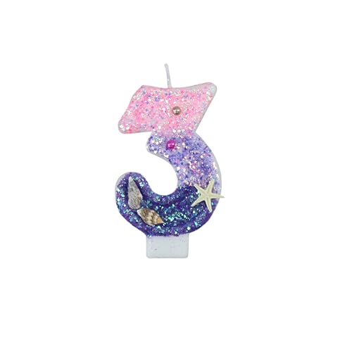 Weenwill Velas de Cumpleaños de Sirena para Tartas,Velas de Cumpleaño,Vela con Números del 3 con Purpurina Rosa y Púrpura,Adornos para Tartas con Lentejuelas 3D para Niñas,Fiestas de Cumpleaños