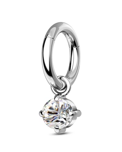 COCHARM G23 Titanium Clicker Hoop Rook Piercing, 6mm 8mm Silver