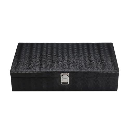 Image of 12 Slot Watch Box Organizer for Men & Women | Premium PU Leather Watch Storage Case with Inner Lid Pocket | Royal Black & Cream Watch Holder for 12 Watches