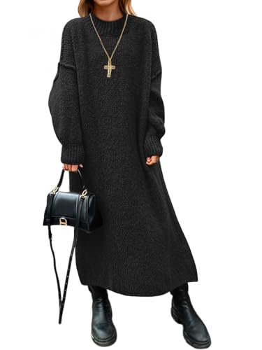 Saodimallsu Womens Oversized Sweater Dress Mock Neck Long Sleeve Casual Warm Chunky Knit Fall Winter Maxi Dresses Black
