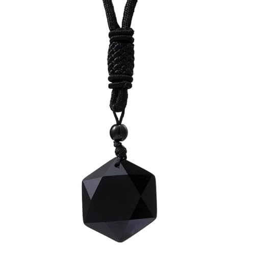 Collier obsidienne noire naturelle et pendentif Étoile de David en cristal véritable pour homme