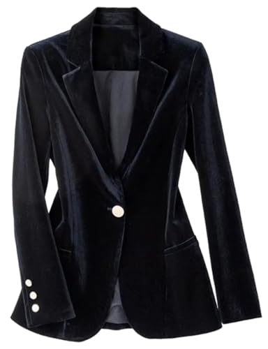 Women's One Button Velvet Blazer Business Suit Jacket Work Office Notched Collar Coat
