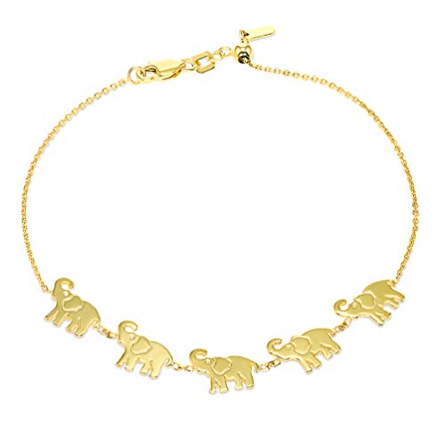 Jewelry America Solid 14k Yellow Gold Good Luck Elephant Cable Adjustable Bracelet with Lobster Clasp, 7.5