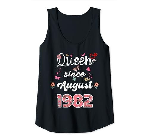 Mujer Reina desde agosto 1982 flores 1982 Agosto Cumpleaños Camiseta sin Mangas