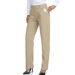 Oalka Women’s Dress Pants Straight Leg Yoga Work Stretchy Pant for Office Business