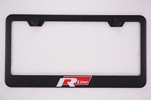 Fit Volkswagen R Line Matt Black Liecnese Plate Frame with Caps