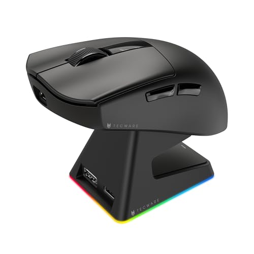 Image of TECWARE EX1 Lightweight Gaming Mouse | 26K DPI Wireless Mouse with OLED Display | 59g Ultra-Light Design | RGB Charging Dock | Tri-Mode Connectivity 2.4GHz /Bluetooth /Wired with Grip Tape | Black